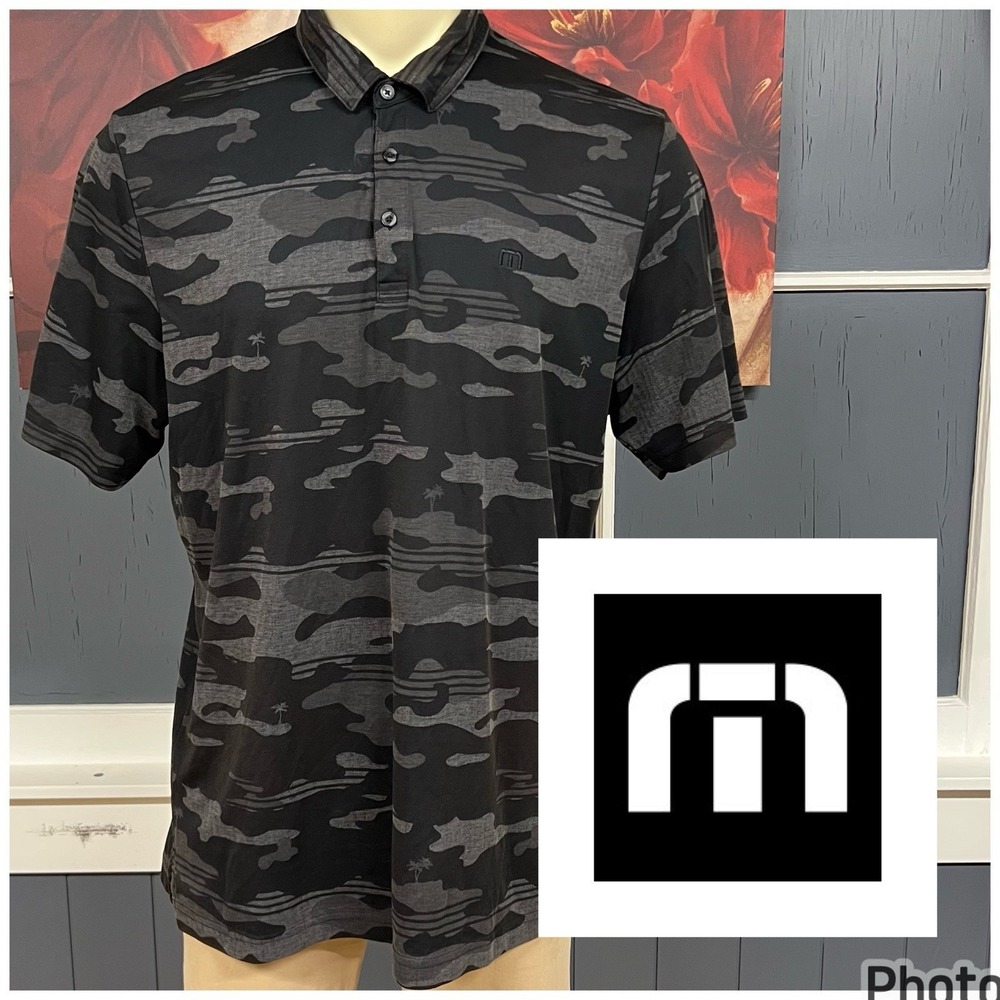 Travis Mathew Pique Knit Polo Golf Shirt Mens XXL Modern Athletic Fit Black/Gray